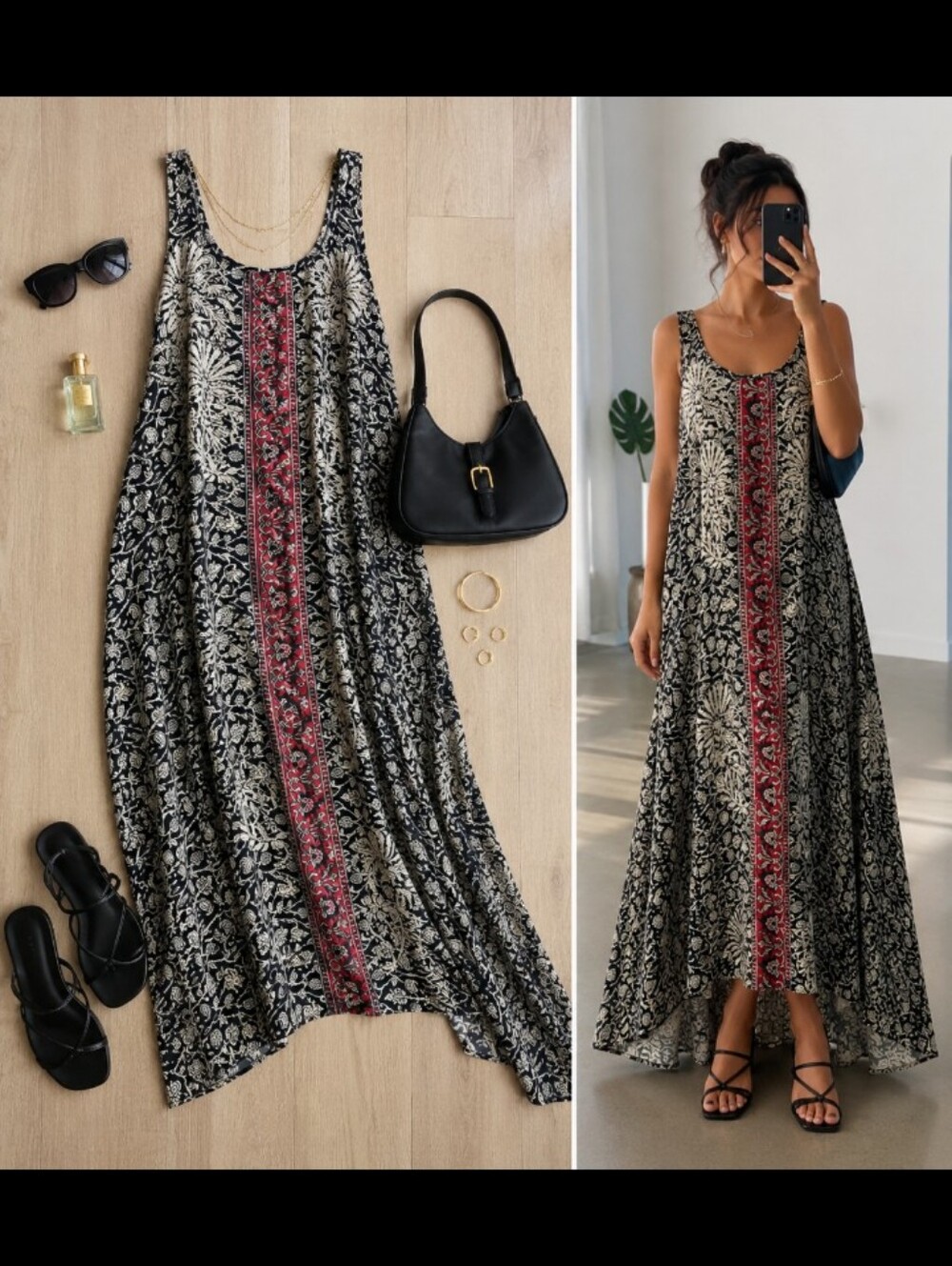 Love Kyla By Anthropologie Silky Asymmetric Maxi Tank Dress Size Small Red Black